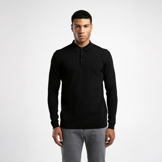 Long Sleeve Buttoned Knitted Polo
