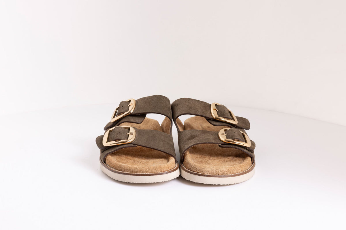 DOUBLE BUCKLE CASUAL SLIDES