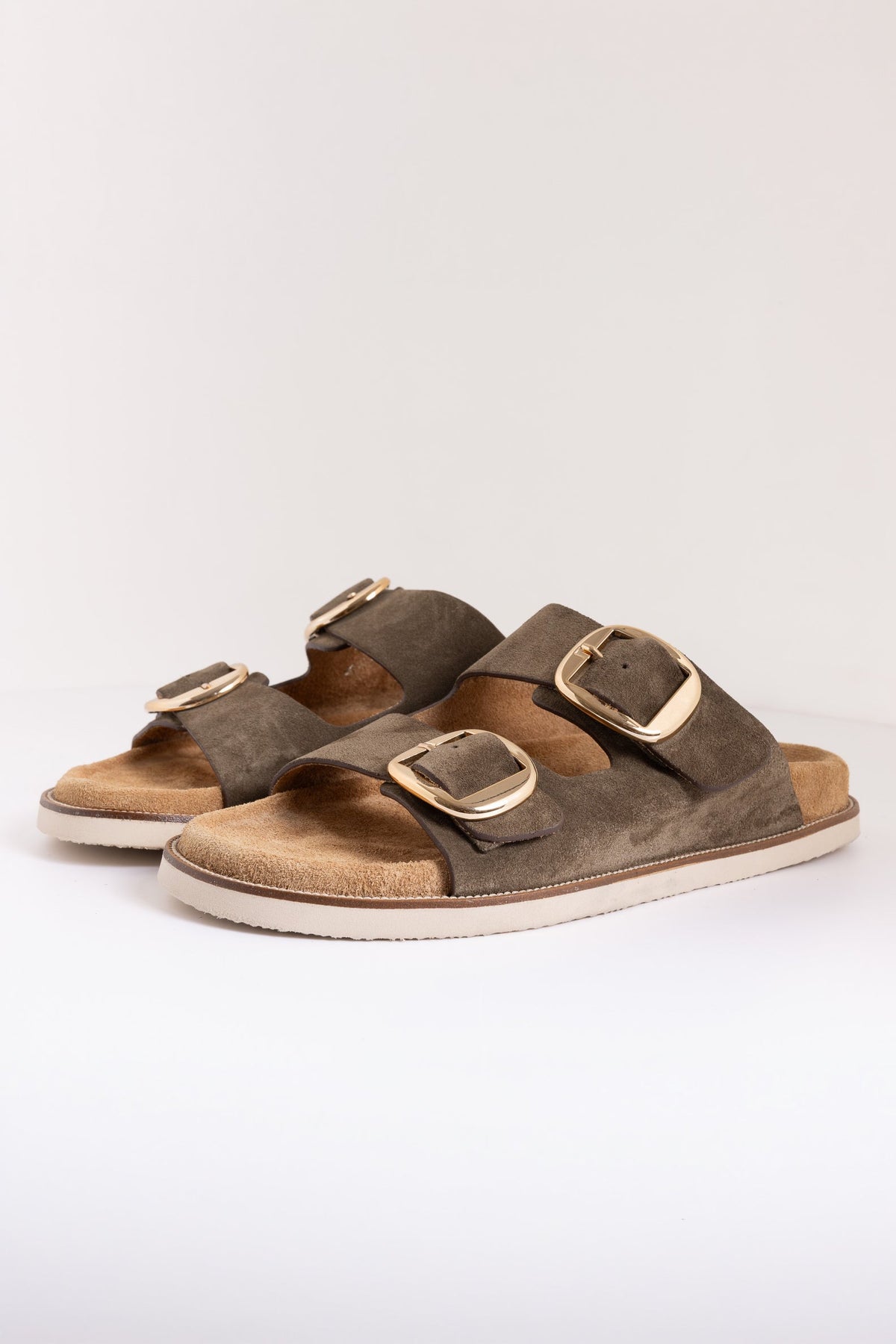DOUBLE BUCKLE CASUAL SLIDES