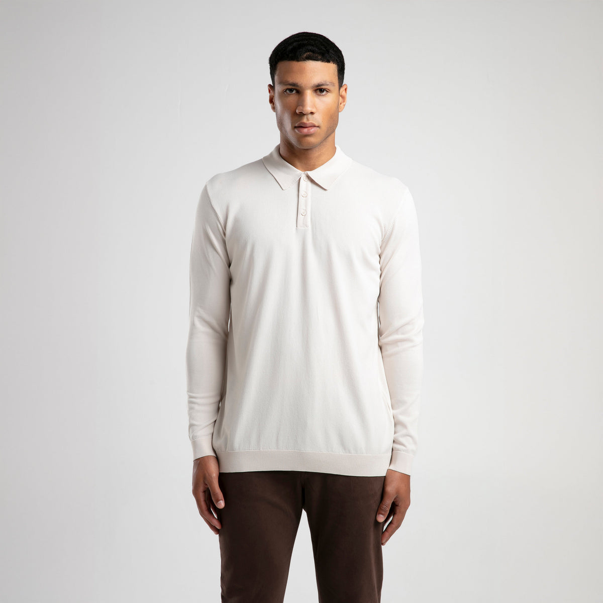 Long Sleeve Buttoned Knitted Polo