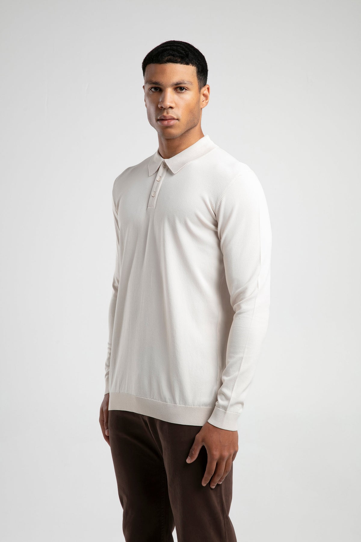 Long Sleeve Buttoned Knitted Polo