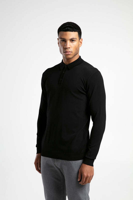Long Sleeve Buttoned Knitted Polo