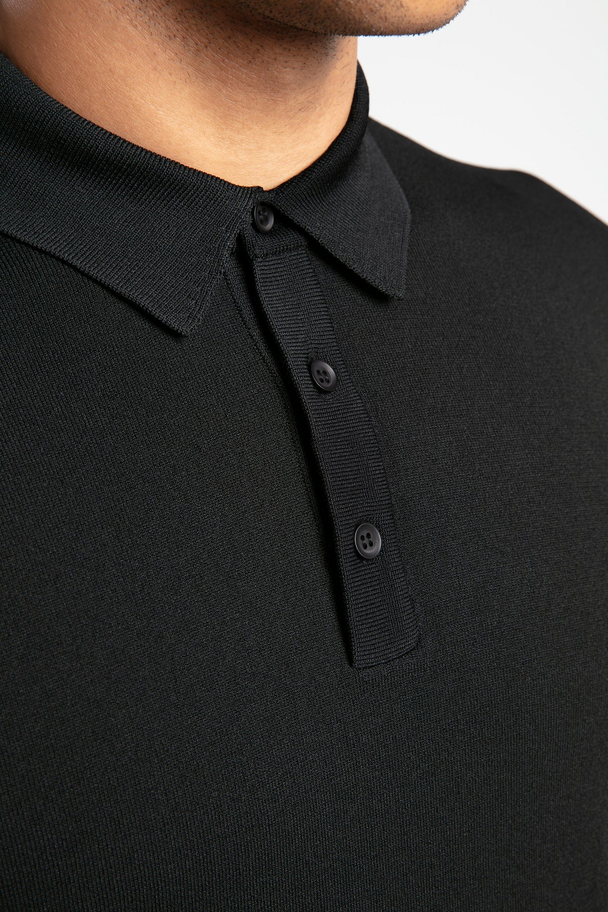 Long Sleeve Buttoned Knitted Polo