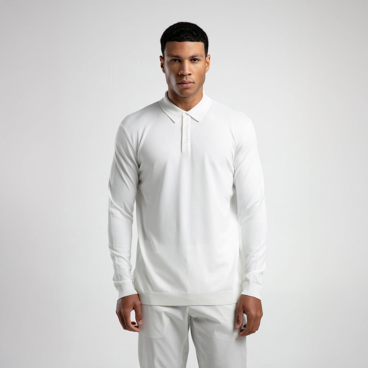 Long Sleeve Buttoned Knitted Polo