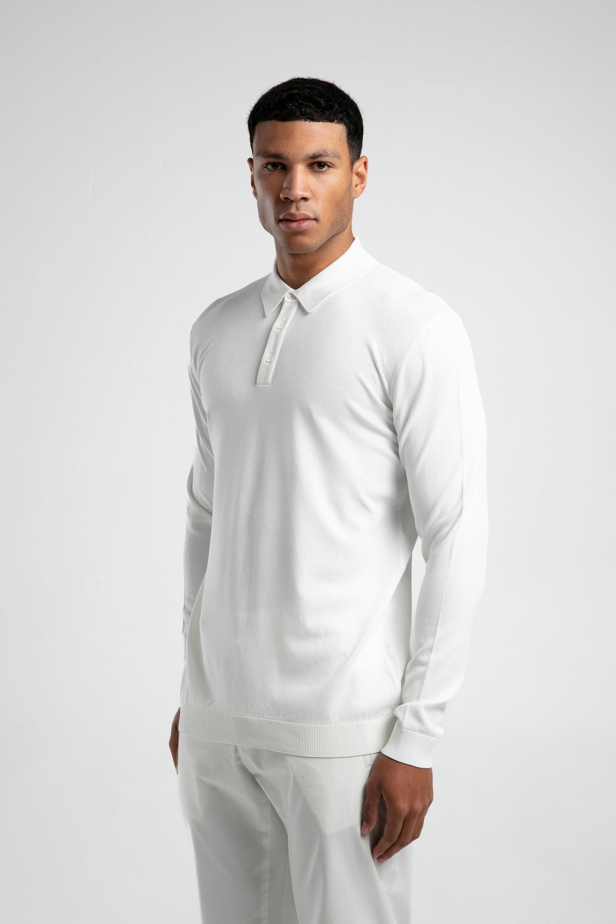 Long Sleeve Buttoned Knitted Polo