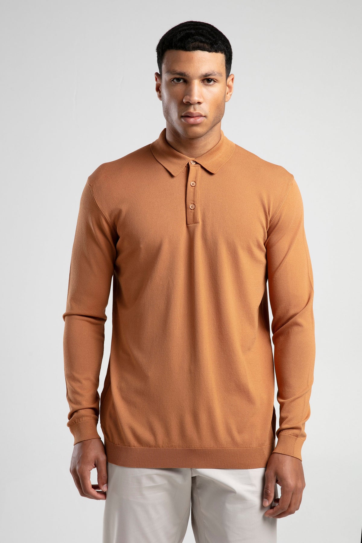 Long Sleeve Buttoned Knitted Polo