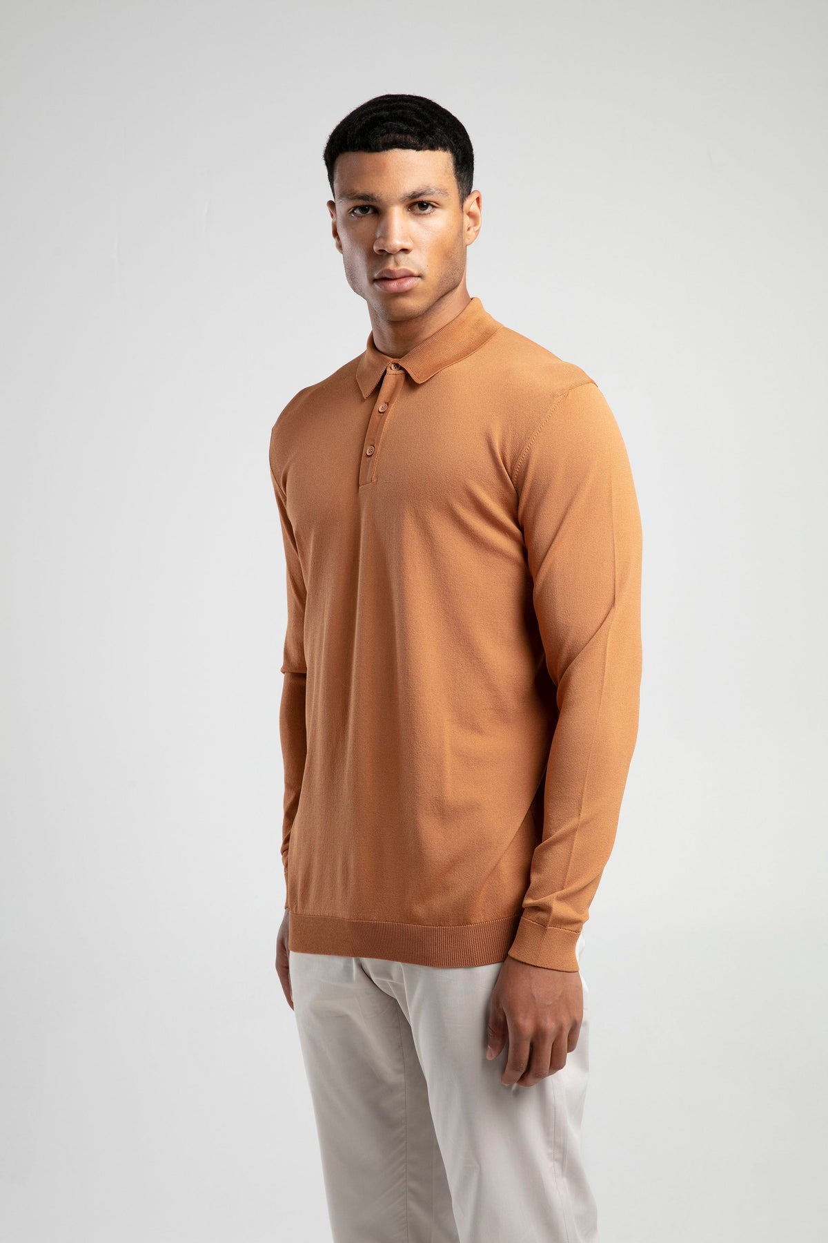 Long Sleeve Buttoned Knitted Polo