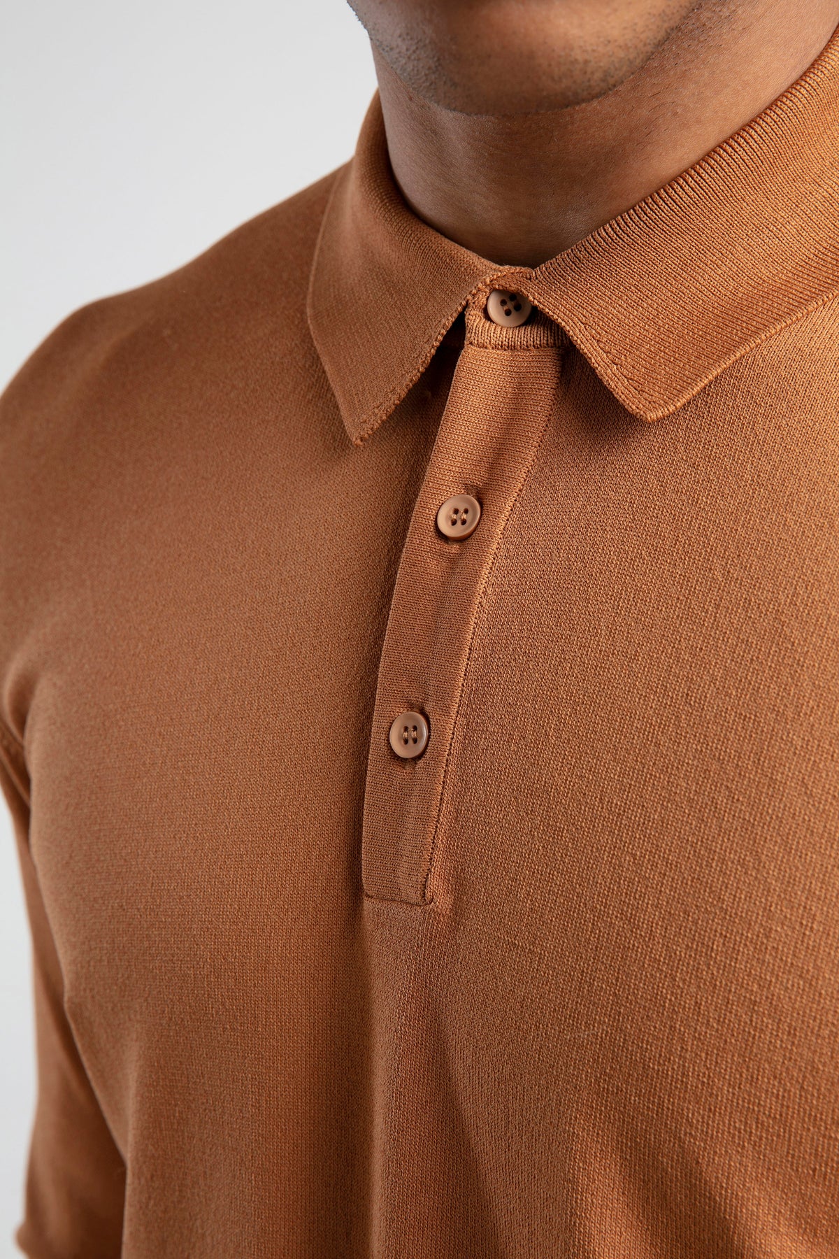 Long Sleeve Buttoned Knitted Polo