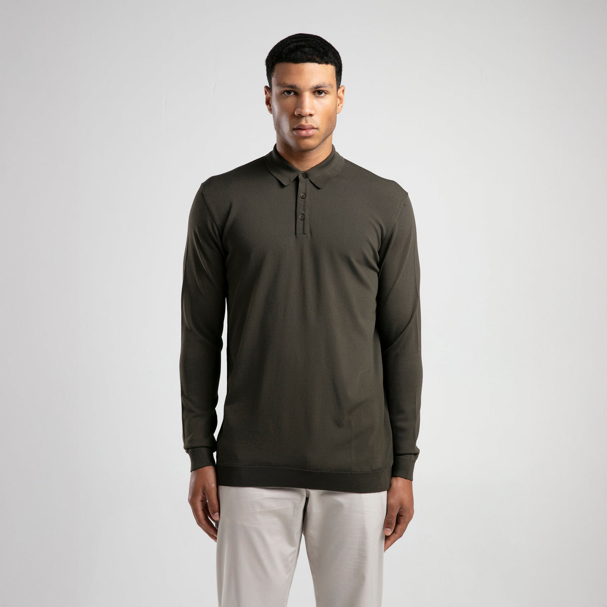 Long Sleeve Buttoned Knitted Polo