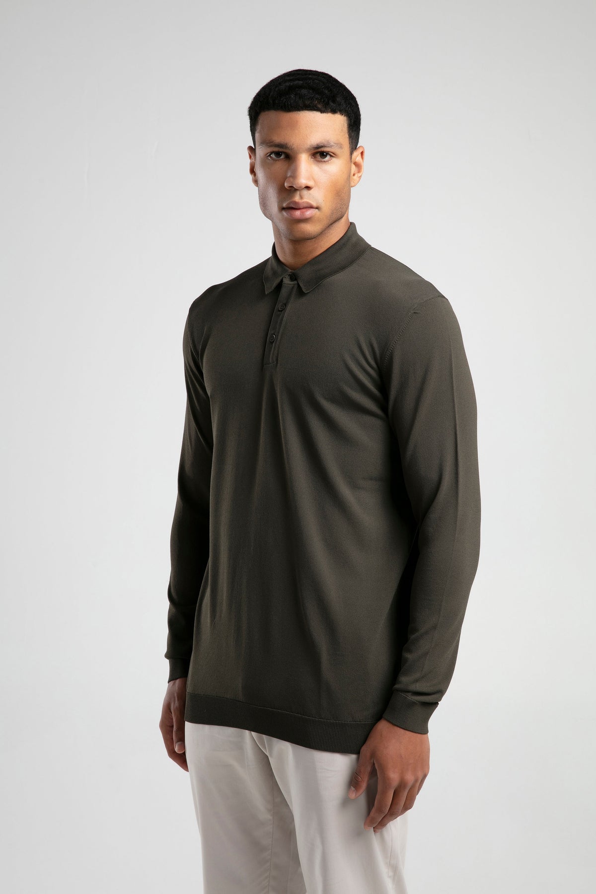 Long Sleeve Buttoned Knitted Polo