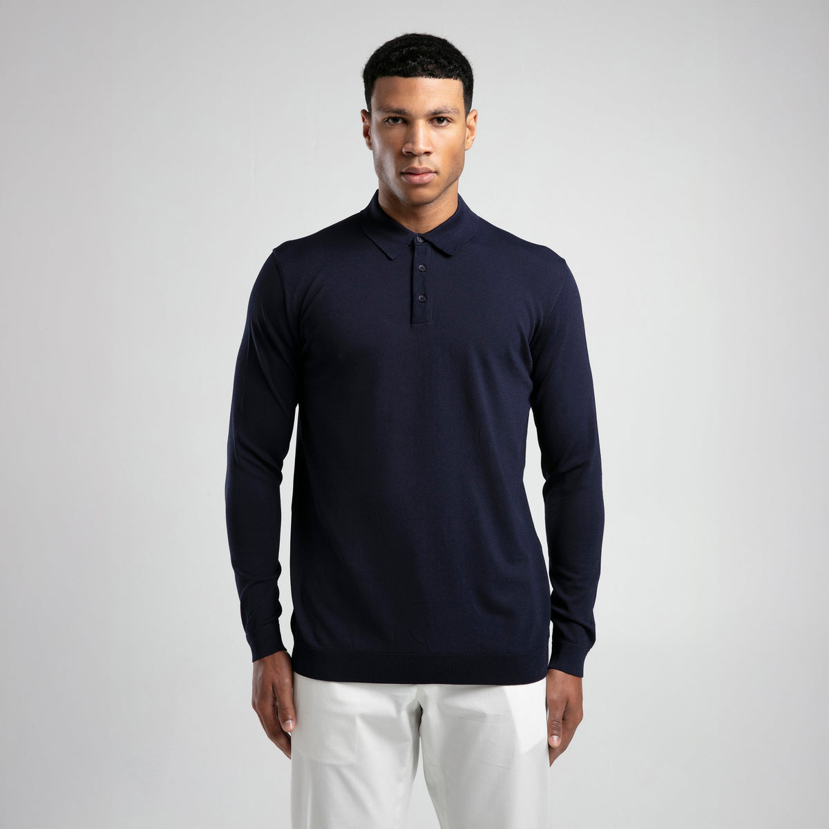 Long Sleeve Buttoned Knitted Polo