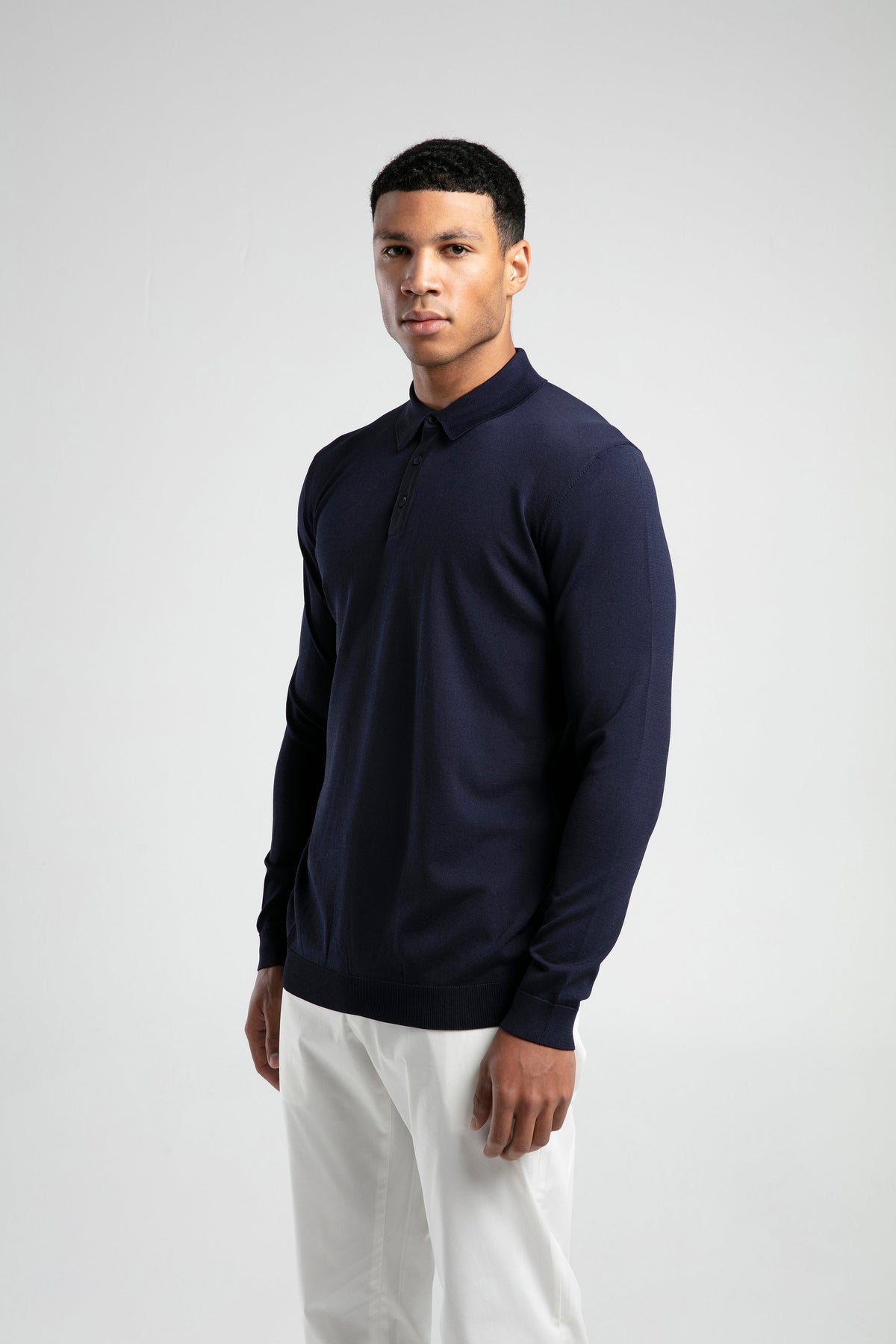 Long Sleeve Buttoned Knitted Polo
