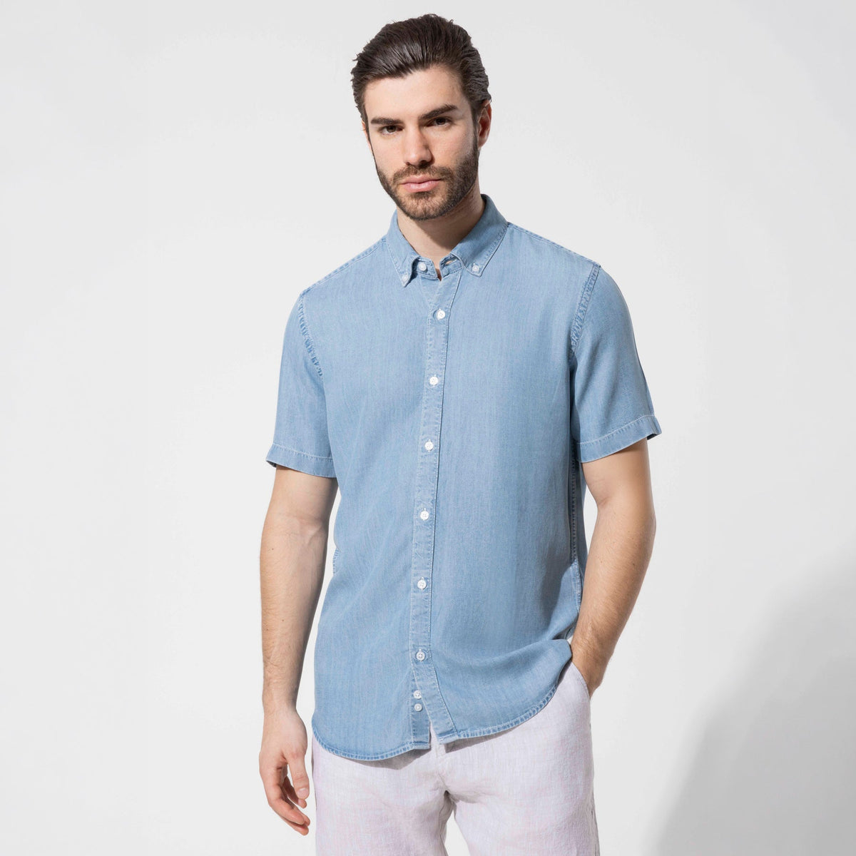 SHORT SLEEVE DENIM SHIRT