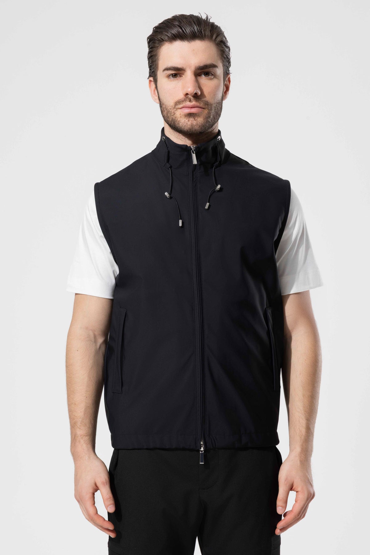 HIGH NECK ZIP GILET