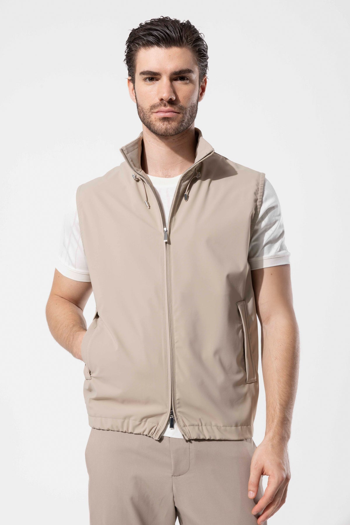 HIGH NECK ZIP GILET