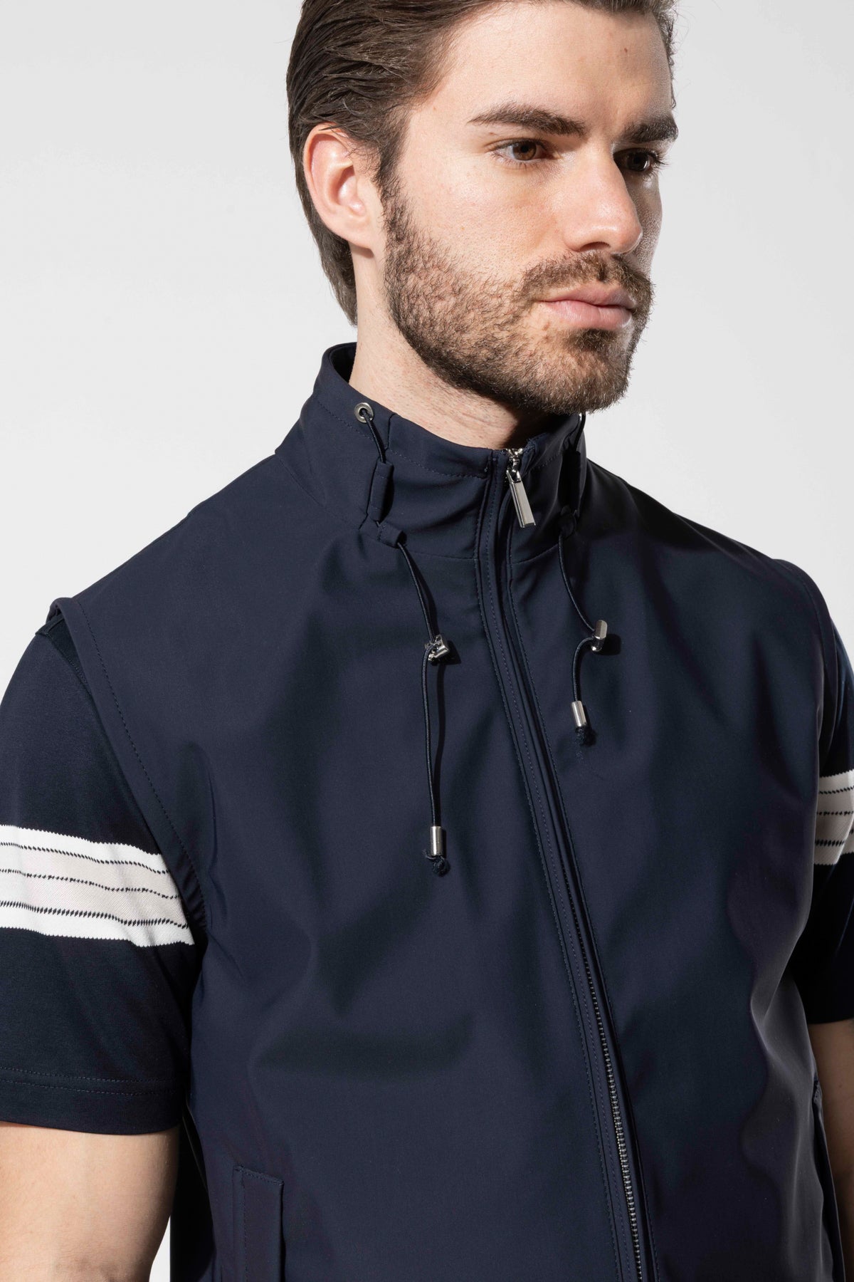 HIGH NECK ZIP GILET