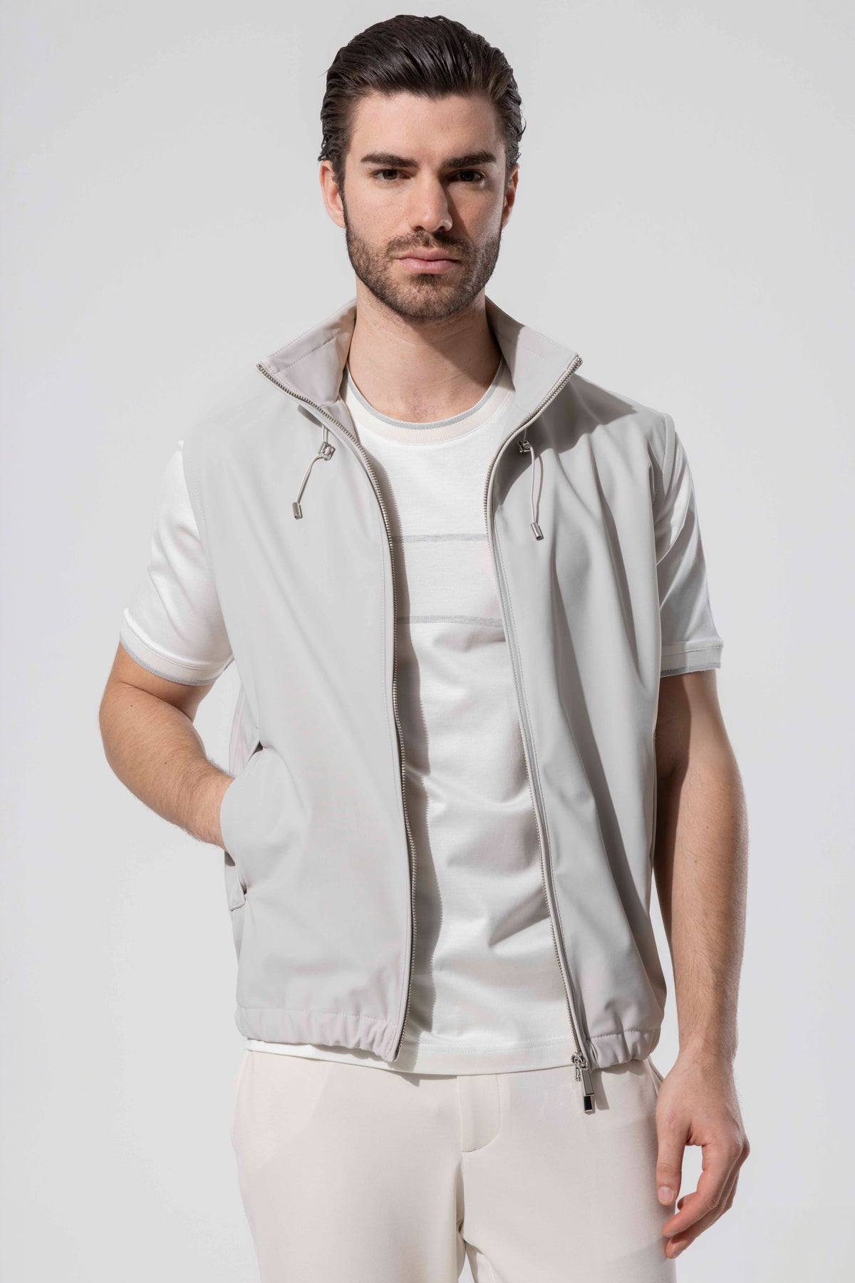 HIGH NECK ZIP GILET
