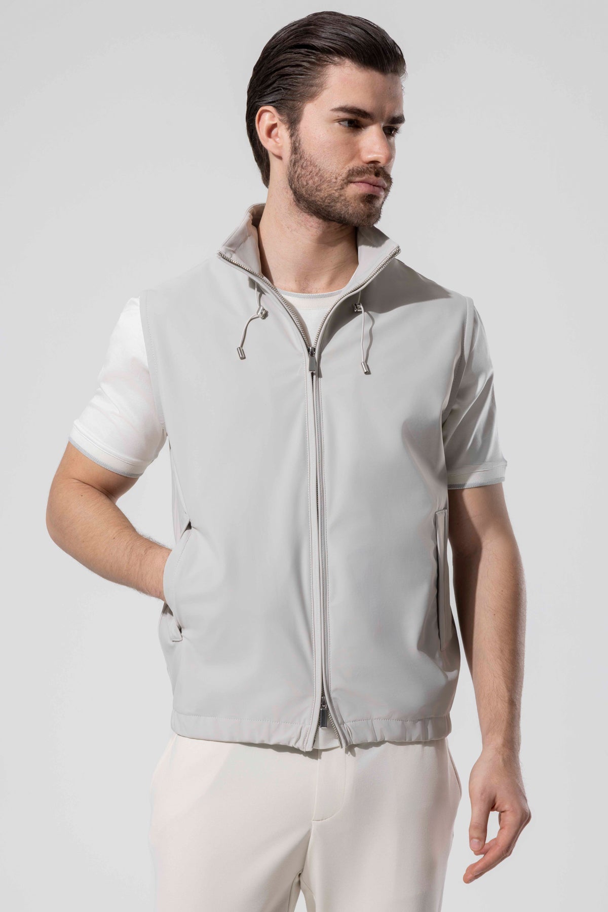 HIGH NECK ZIP GILET